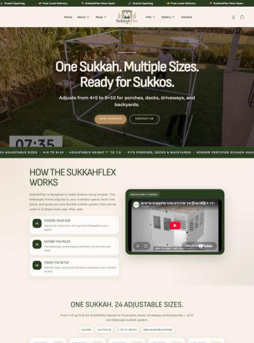 SukkahFlex Shopify ecommerce website design by Sunlight Web Media